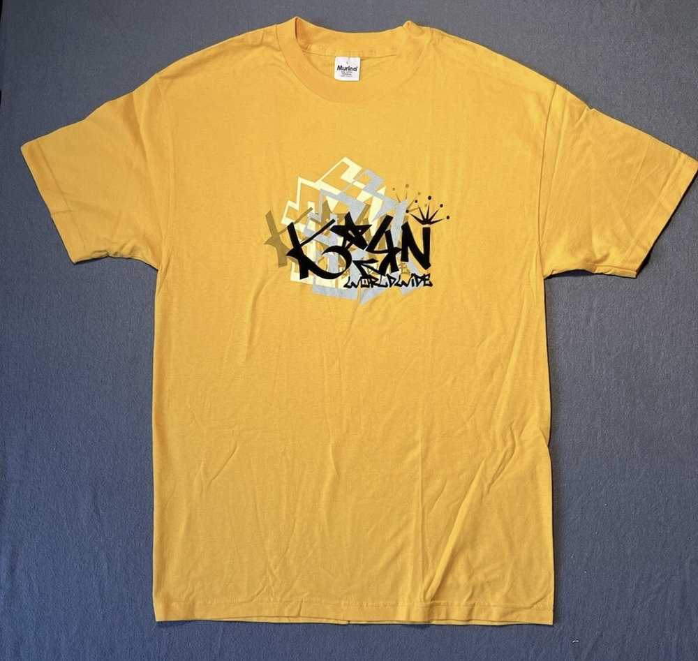 Vintage KORN Worldwide Shirt Mens Large Yellow Graffiti Streetwear Band Y2K